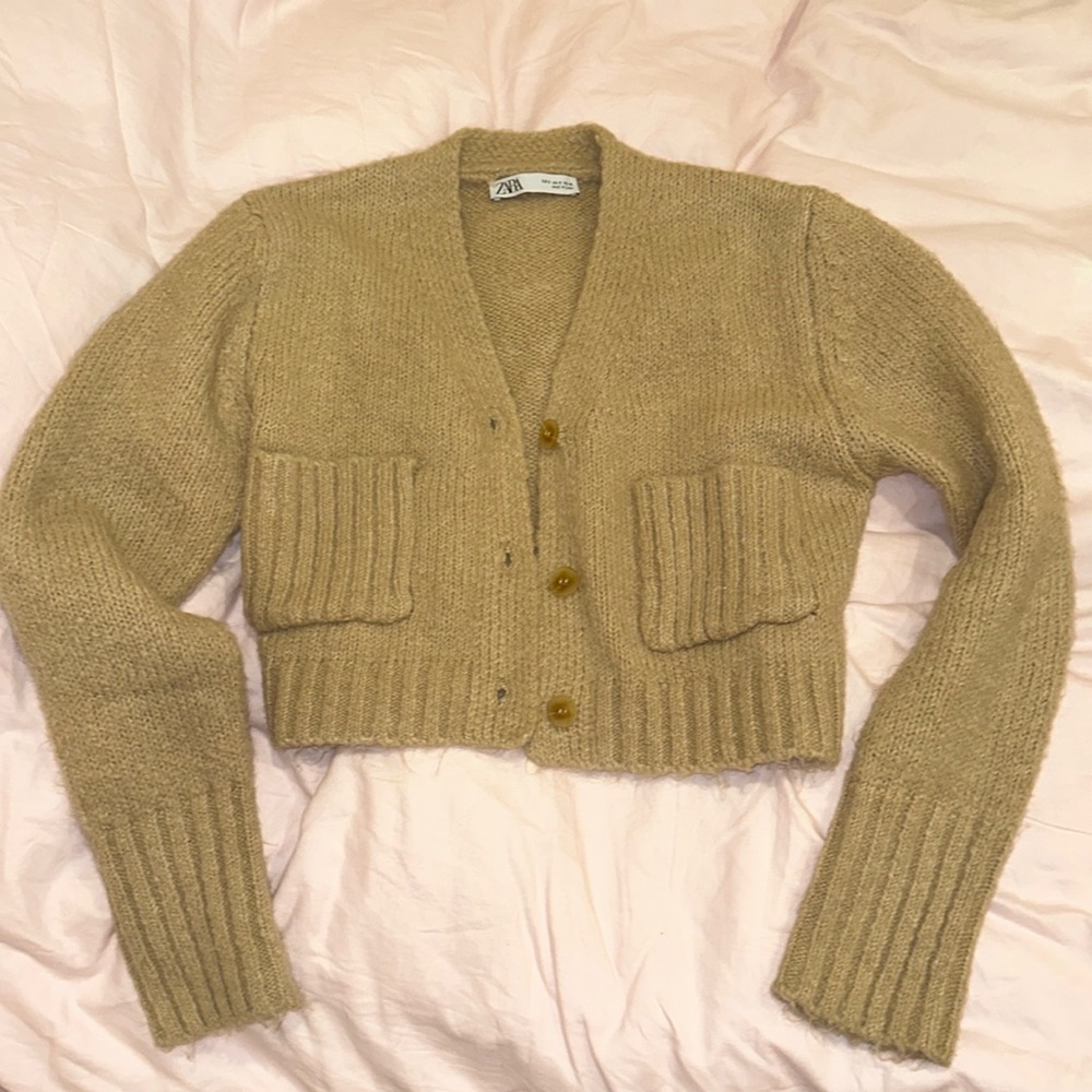 Beige Knit Cardigan ZARA